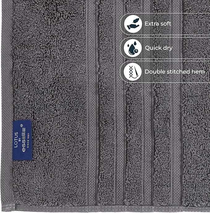 ESSELL 24/7 Luxury 6 Piece Towel Set, 700 GSM 100% Cotton 2 Bath Towels 2 Hand Towel 2 Washcloths, Ultra Soft & Lightweight, Highly Absorbent Towels for Spa, Hotel & Bathroom - Charcoal Towel Set