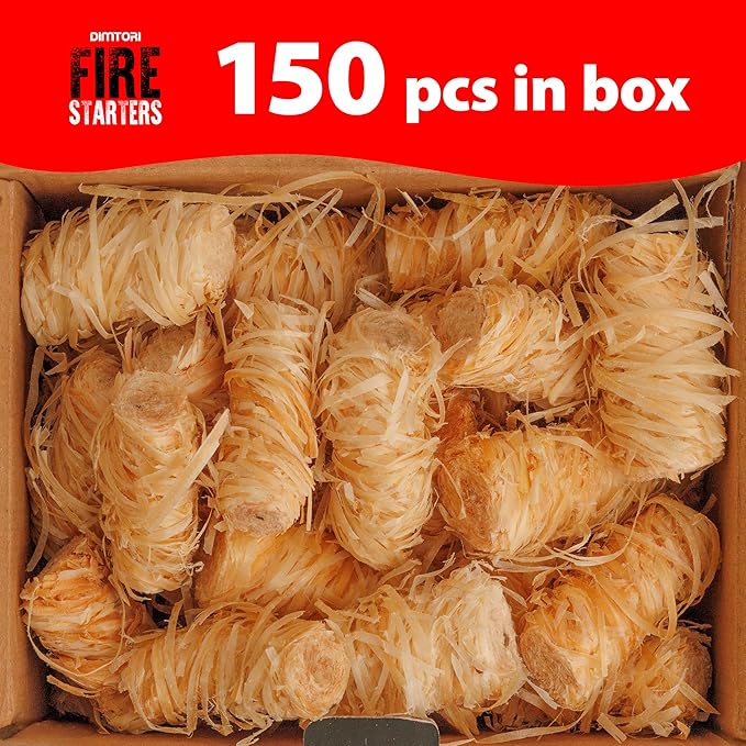 150 pcs Fire Starter - Natural Fire Starters for Campfires, Fire Pit, Pizza Oven, Fireplace, Smoker, BBQ, Pellet Stove & Wood - Fire Starters for Grill, Charcoal Starter