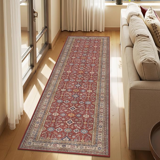 Rugland 2'6x8' Runner - Stain Resistant Entryway Rug, Anti Slip Backing Hallway Runner Rug, Vintage Tribal Area Rugs(TPR10-Burgundy, 2'6x8')