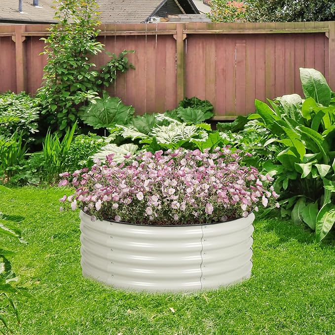 BPS Metal Raised Garden Bed, 3.5FT Diameter Galvanized Planter Raised Garden Boxes for Flower Planters, Vegetables Herb