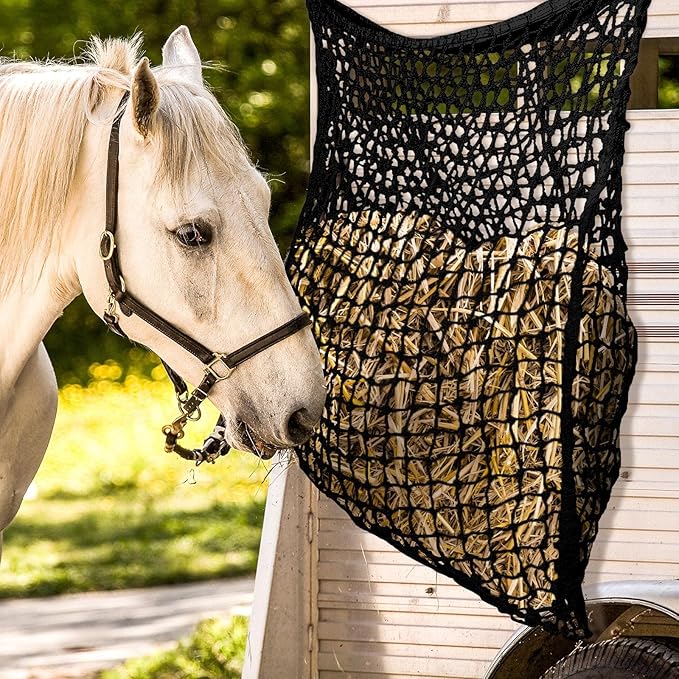 Fabbay 2 Pcs Slow Feed Hay Net Hay Feeder Bags for Horses Goat Stall Trailer Horse Feeding Supplies(35 x 31 Inch,Black)