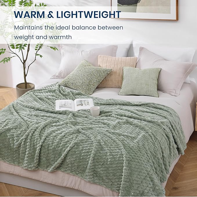Monbix Light Sage Green Fleece Throw Blanket for Couch- Room Decor Soft Cozy Blankets for Women, Lightweight Fleece Flannel Bed Blanket Suitable for All Seasons(50"×60",Light Sage Green)