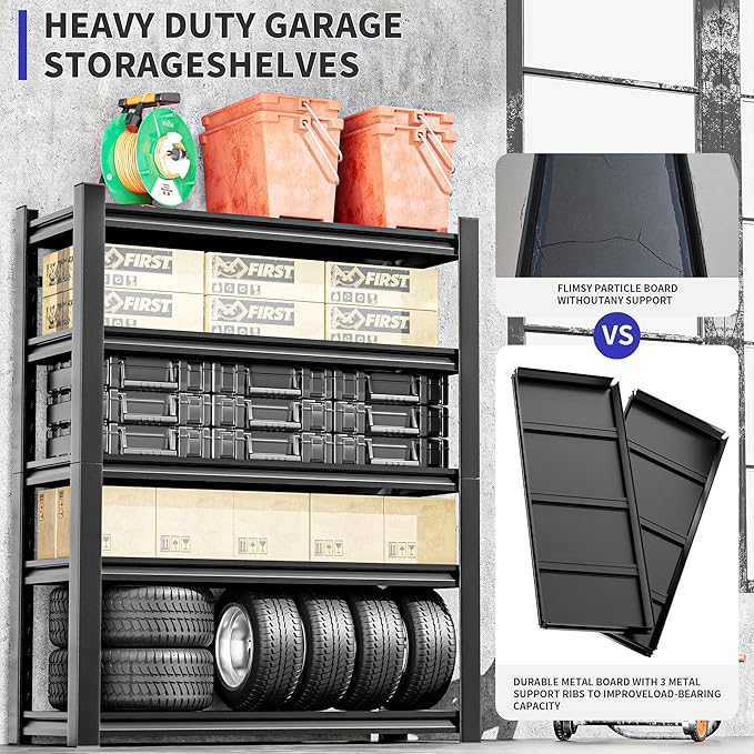 Heavy Duty Garage Shelving,72" Hx36 Wx16 D 5-Tier Storage Shelves,3000 lbs Capacity,Easy Assembly Adjustable Stainless Metal Shelf,Suitable for Garage Basement Office Farmhouse etc（2pcs）