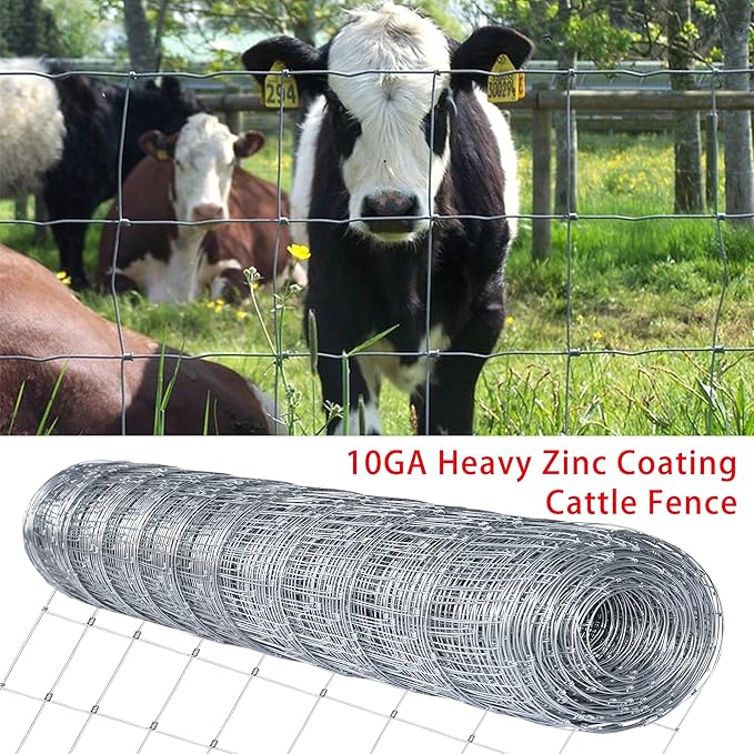 10GA Thickened Heavy Duty Farm Fence, 4ftx100ft Galvanized Cattle Fence, Goat Fence, Heavy Zinc Coating Wire Fencing, Wire Fencing for Hog Deer Horse