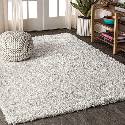 JONATHAN Y Mercer Shag Plush White Indoor Area Rug, 4x6, Transitional, Modern, Easy-Cleaning for Living Room, Bedroom, Kitchen, Pet Friendly, Non-Shedding (MCR106A-4)