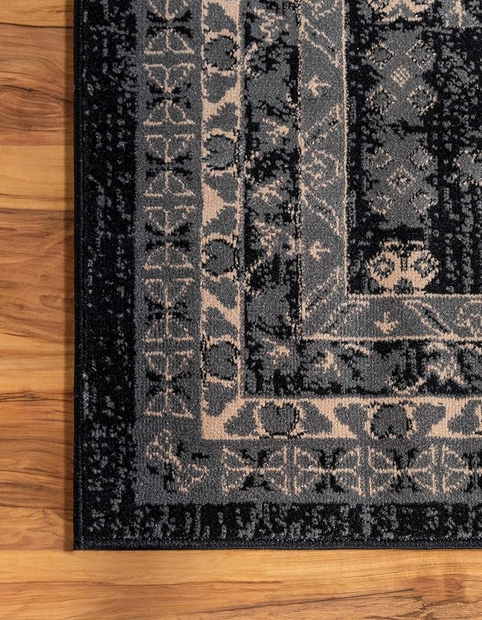 Unique Loom Taftan Collection Border Geometric Tribal Inspired Design Area Rug (9' 10 x 13' 0 Rectangular, Black/ Gray)