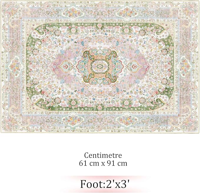Small Rugs 2x3,Pink Rug for Entryway Bathroom Bedroom Kitchen Entrance Doormat,Boho Vintage Bohemian Distressed Washable Accent Floor Throw Carpet Non Slip,Blush Green