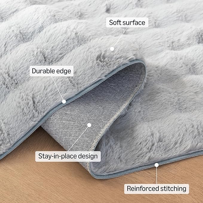 Amazon Basics Indoor Area Rug, 3D Bubble Washable Home Decor Carpet for Living Room, Bedroom, 8' W × 10' L, Grey