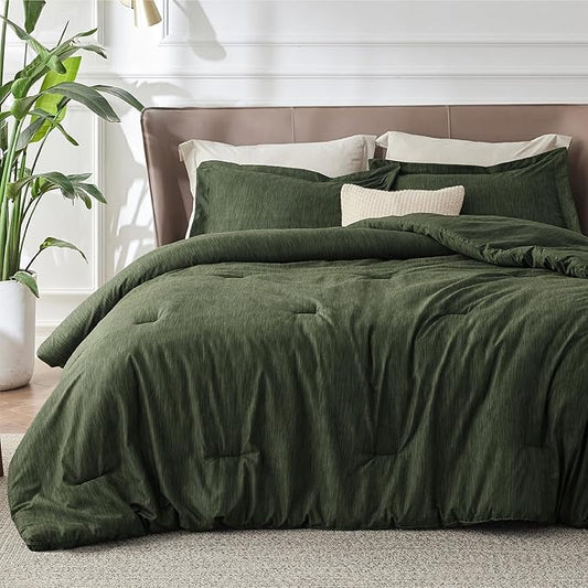 Bedsure California King Comforter Set - Dark Green Soft Bedding for All Seasons, Cationic Dyed Bed Set, 3 Pieces, 1 California King Size Comforter (104"x96") and 2 Pillow Shams (20"x36"+2")