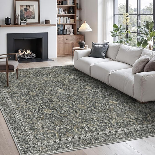 Rugland 6x9 Area Rugs - Stain Resistant Washable Rug, Anti Slip Rugs for Living Room, Vintage Tribal Area Rugs(Vintage01-Deep, 6'x9')