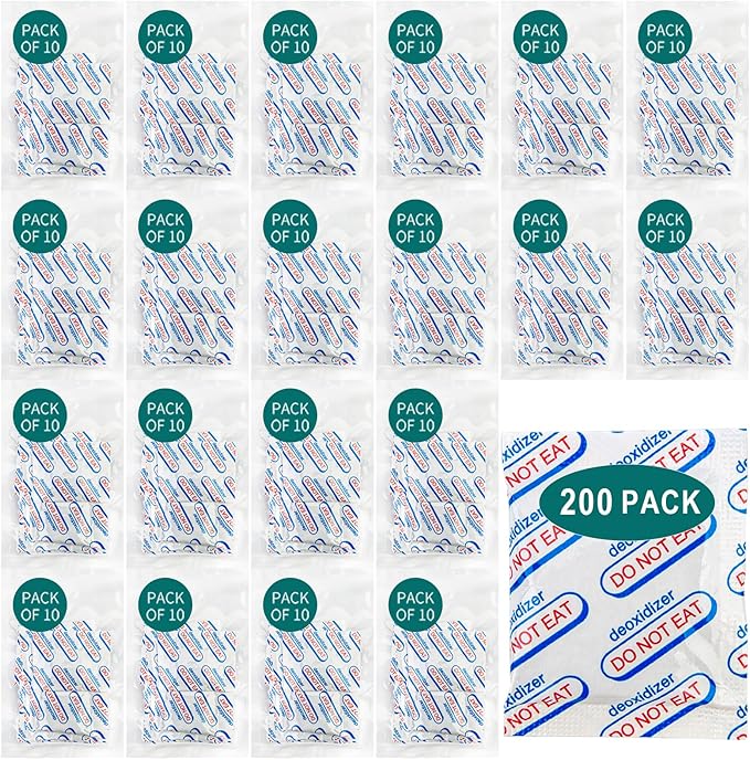 200 Packs 500CC Food Grade Oxygen Absorbers (10 Packs x 1 Vacuum Bag) - Long Term Food Storage O2 Absorbers
