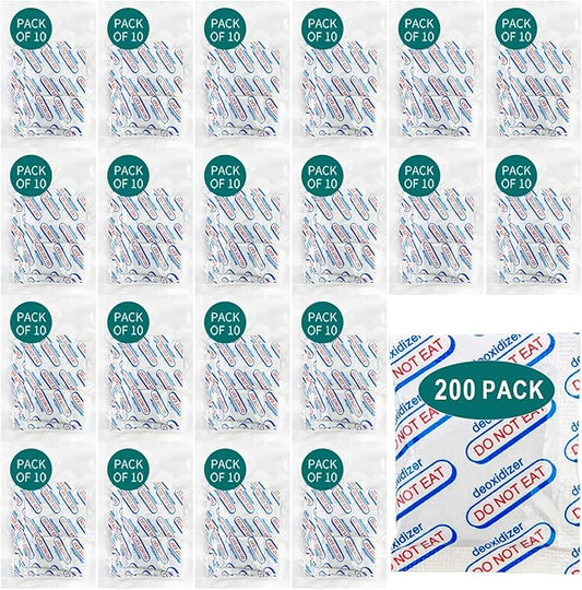 200 Packs 500CC Food Grade Oxygen Absorbers (10 Packs x 1 Vacuum Bag) - Long Term Food Storage O2 Absorbers
