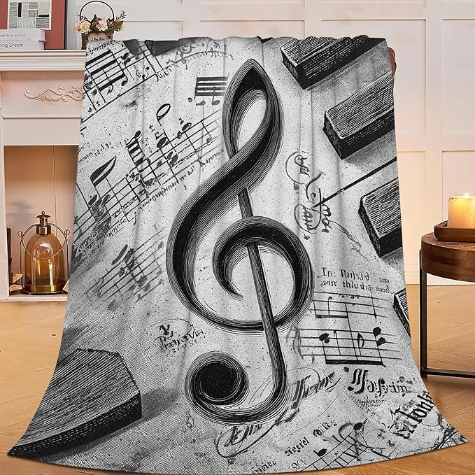Music Note Throw Blanket Piano Notes Flannel Blankets Music Lover Fuzzy Plush Super Soft Cozy Warm Decor Gifts for Boys Girls Kids Adults Men Women 40" x 50"