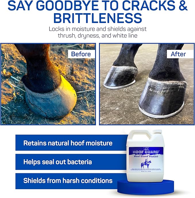 Fiber- Fortified Hoof Guard Sealant 32oz – Pro-Grade Formula Hoof Protector with Aramid for Stronger Hooves – Helps Fill Cracks & Lock in Moisture - Shields Against Thrush, UV Damage & Brittleness