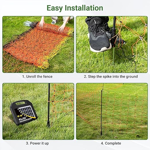 Electric Fence Netting 48"H x 164'L, Electric Netting with Posts and Double-Spiked Stakes, Portable Livestock Nets for Backyards, Homesteads, Gardens, Farms, and Ranches