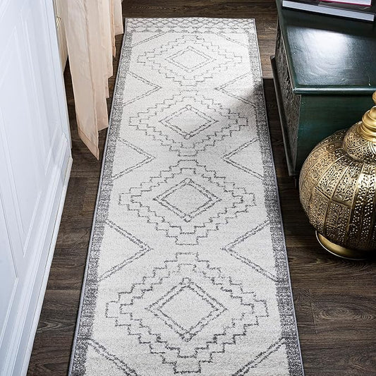 JONATHAN Y Amir Moroccan Beni Souk Cream/Gray Runner Rug, 2x8, Bohemian, Scandinavian, Easy-Cleaning for Living Room, Bedroom, Kitchen, Pet Friendly, Non-Shedding (MOH200B-28)