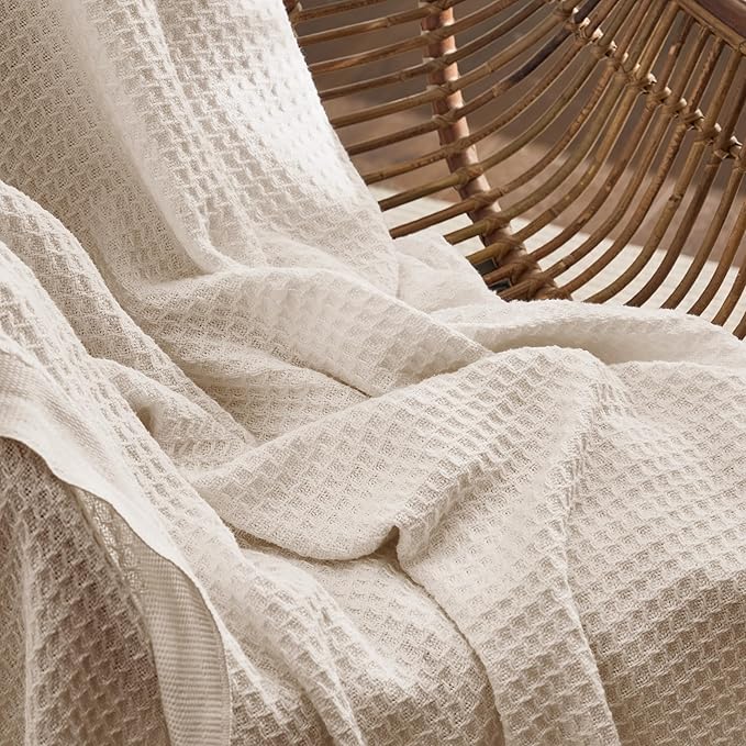 Bedsure Gentlesoft 100% Cotton Blanket Twin XL Size for College Dorm - Breathable and Soft, Waffle Weave Twin Blanket for Summer, Dorm Room Essentials, Light Beige, 66x90 inches