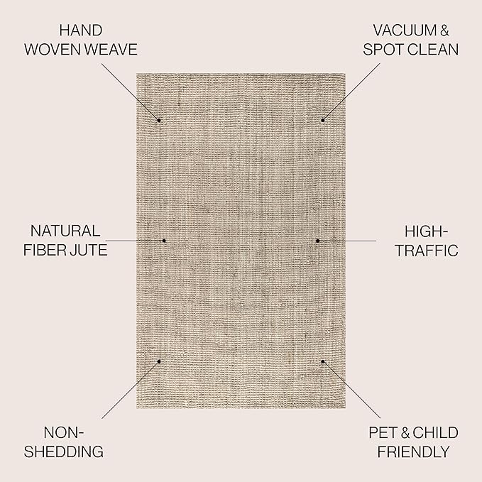 JONATHAN Y Pata Hand Woven Chunky Jute Light Ivory Indoor Area Rug, 5x8, Bohemian, Rustic, Cottage, Easy-Cleaning for Living Room, Bedroom, Kitchen, Non-Shedding (NRF102B-5)