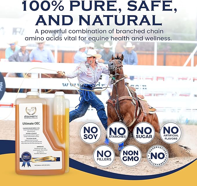 Ultimate OEC Horse Supplement – Omega 3, Vitamin E, Flaxseed Oil for Horses – Coat Defense, Joint & Hoof Support – Vet-Approved Equine Oil for Healthy Weight, Muscle & Recovery