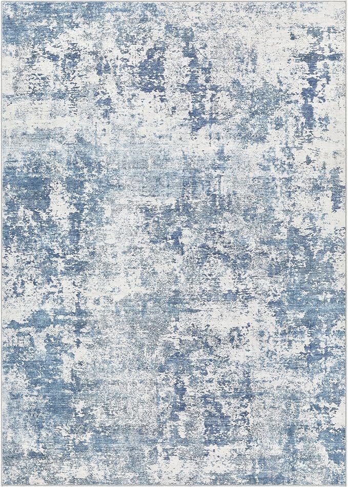 5x8 Area Rug Living Room Rugs - Washable Neutral Modern Abstract Soft Thin Rug Indoor Floor No Slip Rug Carpet for Bedroom Under Dining Table Home Office Decor - Blue White
