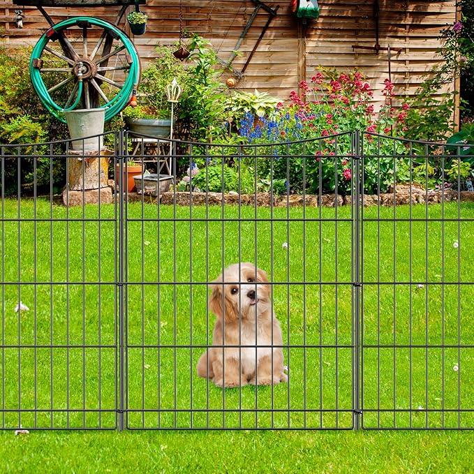 INJOPEXI Decorative Garden Fence 6 Panels 11.8ft(L)×30in(H) Garden Fences Outdoor with 6 Panels Rustproof Metal Wire No Dig Temporary Animal Barrier Fencing for Backyard Patio - Without Fence Gate