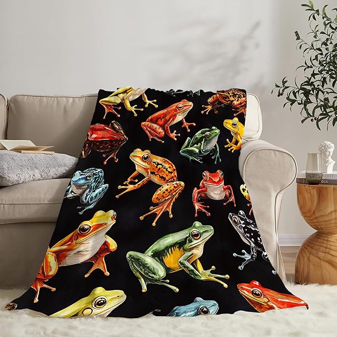 Frog Blanket Gifts for Girls Boys Soft Warm Plush Colorful Frog Animal Throw Blanket Flannel Fleece Fuzzy Blankets for Kids Lover Bed Couch Living Room Decor 80"X60"
