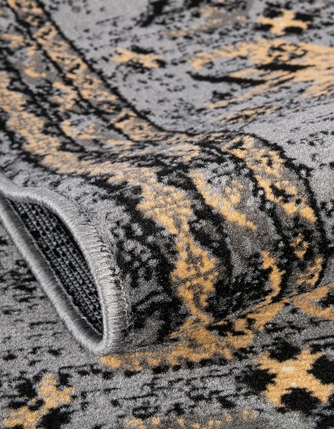Unique Loom Taftan Collection Border Geometric Tribal Inspired Design Area Rug (7' 0 x 10' 0 Rectangular, Gray/ Black)