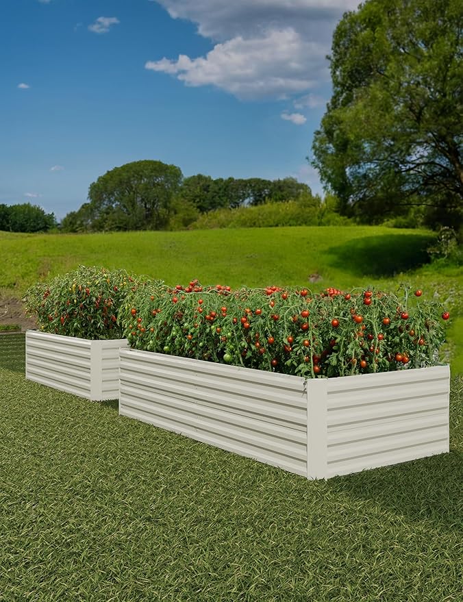 2pcs 8x4x2 ft Galvanized Raised Garden Bed, 24" Tall Metal Planter Box for Flowers Herbs Vegetables, Rust-Resistant Raised Garden Beds for Gardening, Easy Assembly Outdoor Garden Box & Planters, Beige
