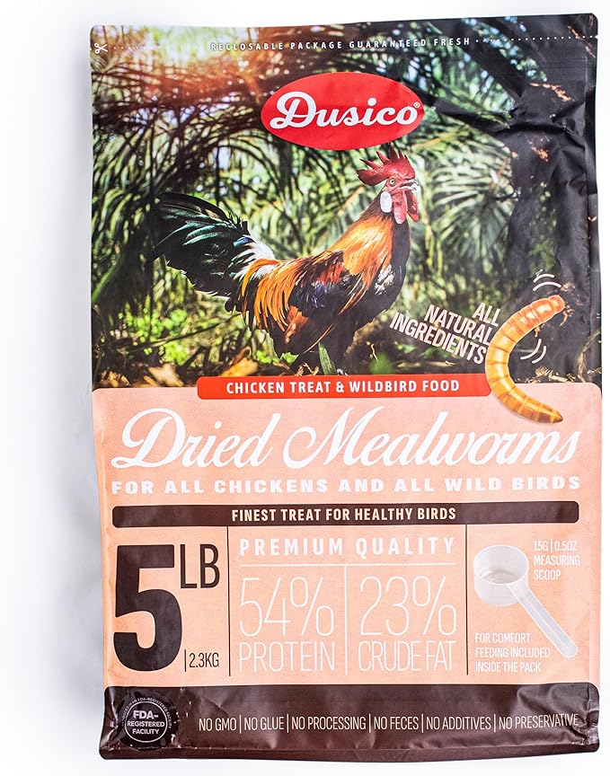 Dusico® Dried Mealworms 5LB Bag of Premium High Protein Non-GMO Chicken Treat & Wild Bird Food - Mealy Worms Additive for Bluebirds Feeder, Poultry, Ducks, Quail, Reptiles & Fish