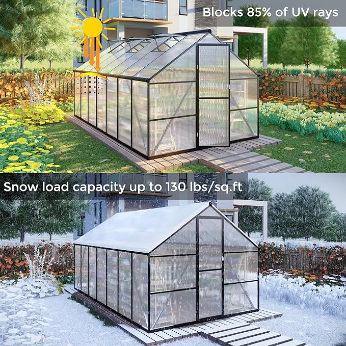 8x10 FT Greenhouses for Outdoors, Polycarbonate Greenhouse with PC Panels, Greenhouses for Outdoors for Yard, Garden, Hobby, Dark Grey