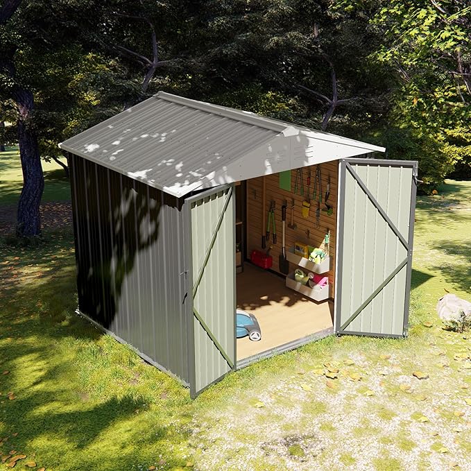 Flamaker 6x8 FT Storage Shed Waterproof Metal Garden Shed with Lockable Door Utility Tool Shed Outdoor Storage for Backyard, Patio and Lawn, Grey