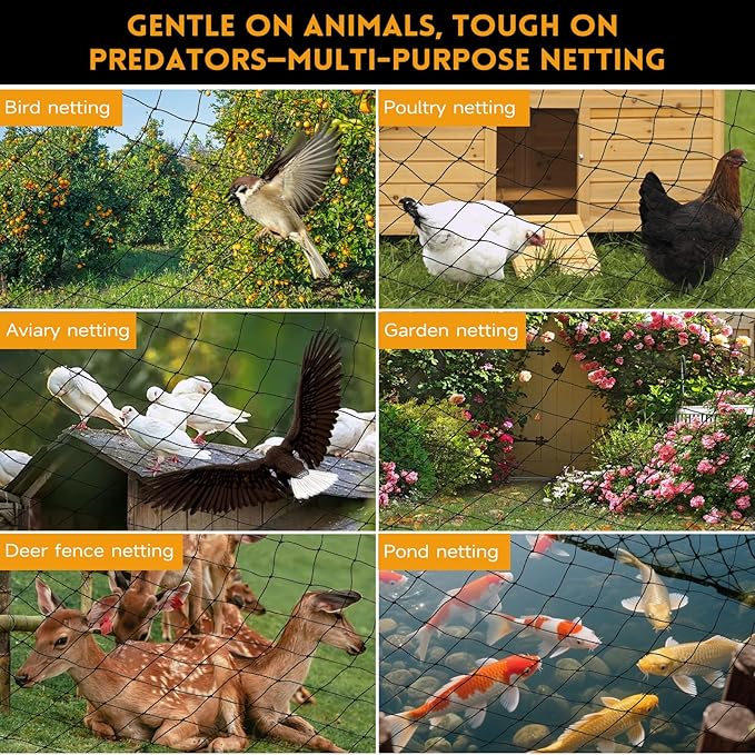 Heavy Knotted Poultry Netting for Chicken Run, 2" Mesh, 50x50 ft HDPE Chicken Coop Netting Cover, Hawk Netting for Chickens, Guards Poultry, Pets & Birds Against Raccoons & Predators