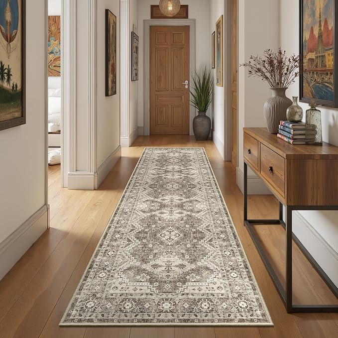 Rugland 2'6x8' Runner - Stain Resistant Entryway Rug, Anti Slip Backing Hallway Runner Rug, Vintage Tribal Area Rugs (TPR07-Ivory, 2'6x8')