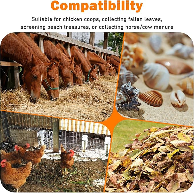 Extra Large Chicken Poop Scooper – 15'' Wide Stainless Steel Litter Cleaner, 5-in-1 Adjustable Handle (37-77 Inch), for Chicken Coops, Poultry Barns, Durable Farm & Outdoor Tool