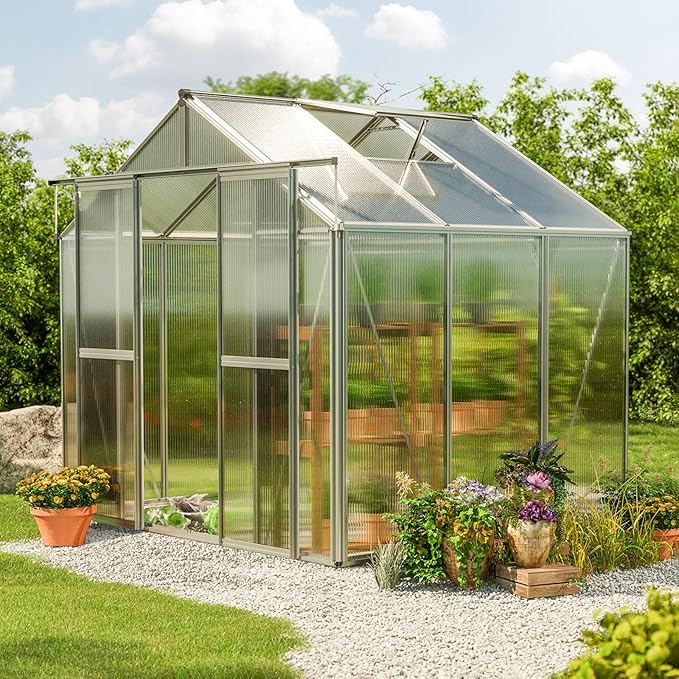 Greenhouse Saphir 3 Aluminum Frame 8.5 x 6.4 ft with Approx. 8 mm Polycarbonate Panels