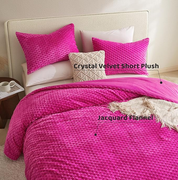 Petrichor Fluffy Queen Comforter Set - Ultra-Soft Pink Flannel Thick Comforter for Queen Bed, Luxury Warm Bedding Set for Winter & Fall, Cozy Fuzzy Bed Set 3 Pieces (1 Comforter & 2 Pillowcases)