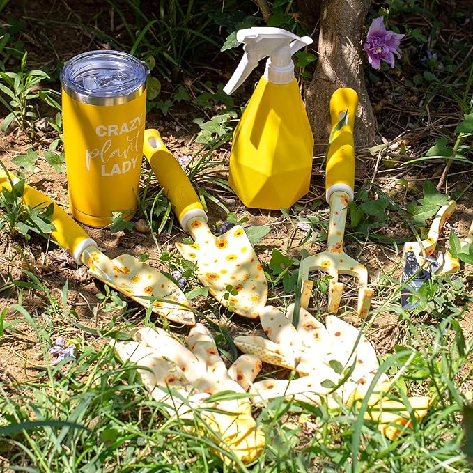Sunflower Gardening Gifts for Women, Garden Tool Set, Heavy Duty Gardening Hand Tools with Garden Tool Bag,Yellow