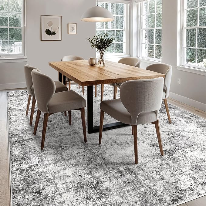 7x10 Area Rug Living Room Rugs - Washable Neutral Modern Abstract Soft Thin Large Rug Indoor Floor No Slip Rug Carpet for Bedroom Under Dining Table Home Office Decor - Grey