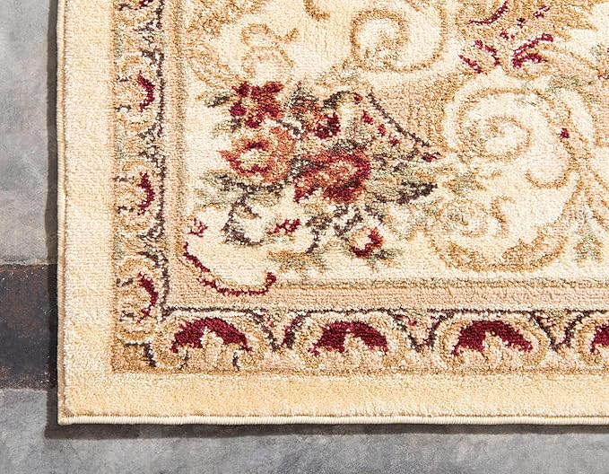 Unique Loom Versailles Collection Traditional Classic Floral Motif Area Rug (10' 0 x 10' 0 Square, Ivory/ Tan)