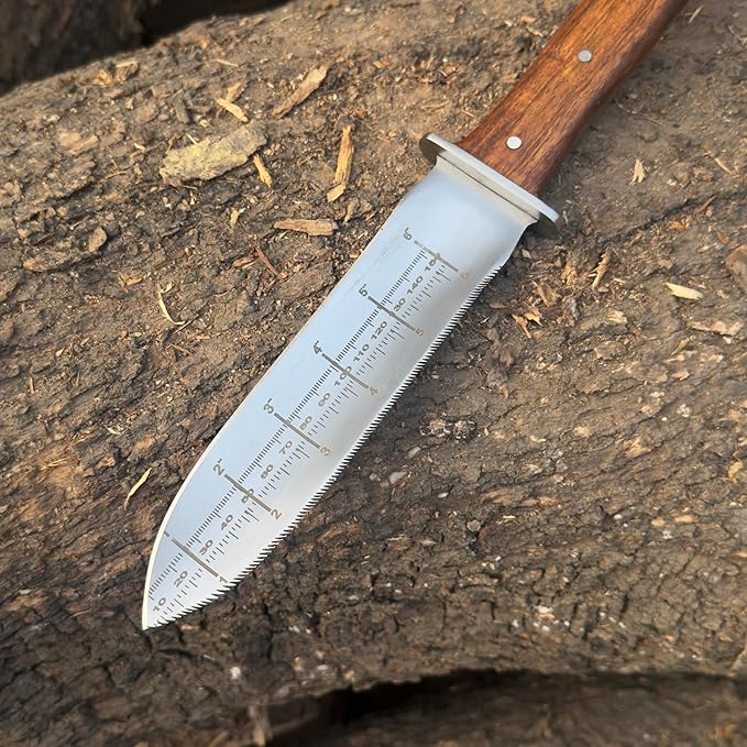 12” Handmade Original Hori Hori Garden Knife Namibagata Japanese Steel Garden Knifes | Gardning Tool with Sheath for Weeding Knives Full-Tang walnut Wood Handle with Cutting Edge & Lanyard Hole