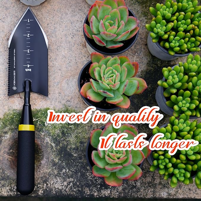 Heavy-Duty Trowel Garden Tool, Stainless Steel Serrated Hand Shovel for Effortless Digging, Weed Control, and Precise Bulb Planting