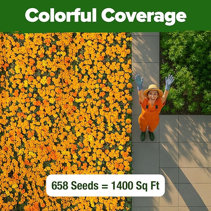 HOME GROWN Petite French Marigold Seeds 658 Flower Seeds for Planting Outdoor Easy to Grow Companion Plant & Quick Blooming Pollinator Heirloom Wildflower Seeds (Tagetes patula)