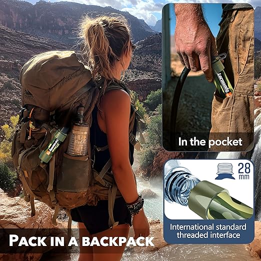 Straw Water Filter - Portable Water Purifier, Water Filtration System, Reusable Water Straw Purification - Outdoor Emergency and Survival Gear for Hiking, Camping Accessories and Travel