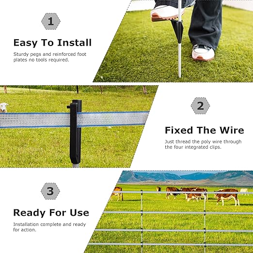 50 Pack Fixed Insulator Fiberglass Posts, 48 Inch Fiberglass Electric Fence Posts, Easy Step-in Posts for Livestock Fencing, Garden Fencing and Boundary Marking