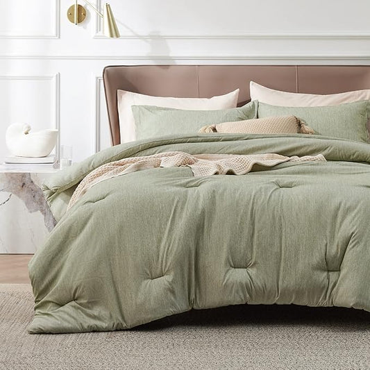 Bedsure Full Comforter Set - Olive Green Soft Bedding for All Seasons, Cationic Dyed Bed Set, 3 Pieces, 1 Full Size Comforter (82"x86") and 2 Pillow Shams (20"x26"+2")