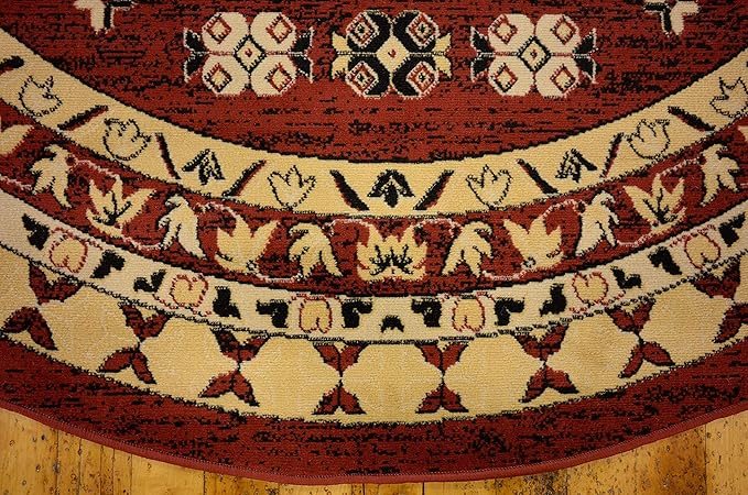 Unique Loom Taftan Collection Border Geometric Tribal Inspired Design Area Rug (8' 0 x 8' 0 Round, Red/ Gold)