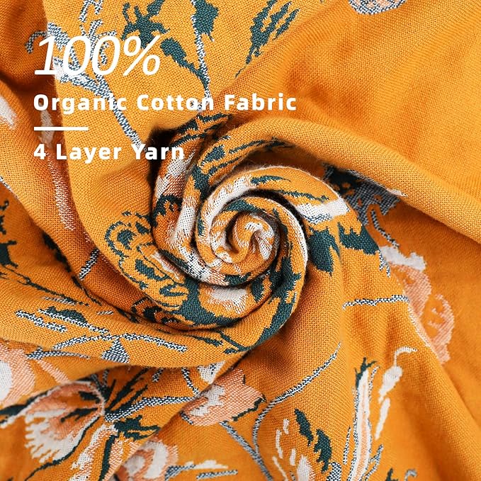 Boho Large Throw Blanket, 100% Organic Cotton Breathable Soft Bed Throw - Floral Bird Farmhouse Decor Blanket for Sofa Couch Chair Quilt and Gift. (Flower-Art, 91" x 98")