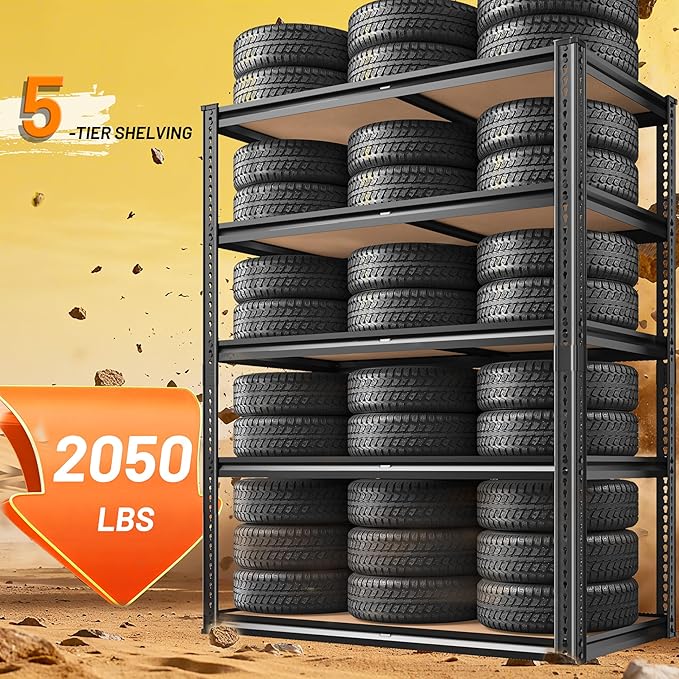2050LBS Storage Shelves Heavy Duty 5 Tier Garage Storage Shelving, Adjustable Metal Shelving Unit Utility Rack Shelf for Warehouse, Pantry, Closet, Kitchen 72" H x 35.56" W x 16" D, Black