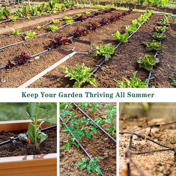 1/4 Inch Drip Irrigation Fittings Kit：140 Pieces Drip Irrigation Parts with Sharp End for 1/4" Irrigation Tubing Barbed Connectors for Home Garden 60 Couplings 50 Tees 20 Elbows 10 Goof Plugs