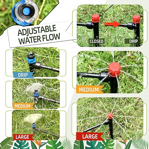 Push-to-Connect Drip Irrigation System Adjustable Irrigation System for Garden Raised Bed Automatic Plant Watering System Complete Drip Irrigation Kit with Drip Emitters, Tubing, Connectors